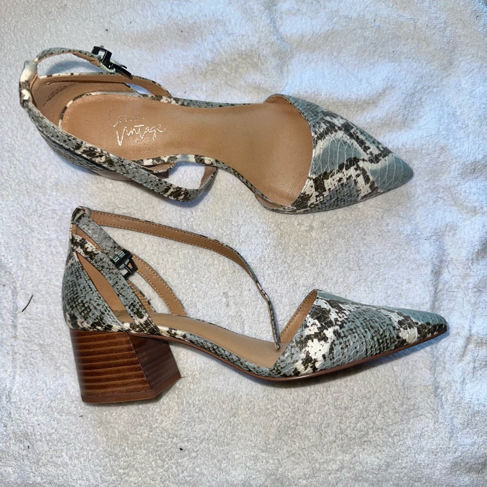Crown Vintage Snakeskin Heels in Blue and Brown